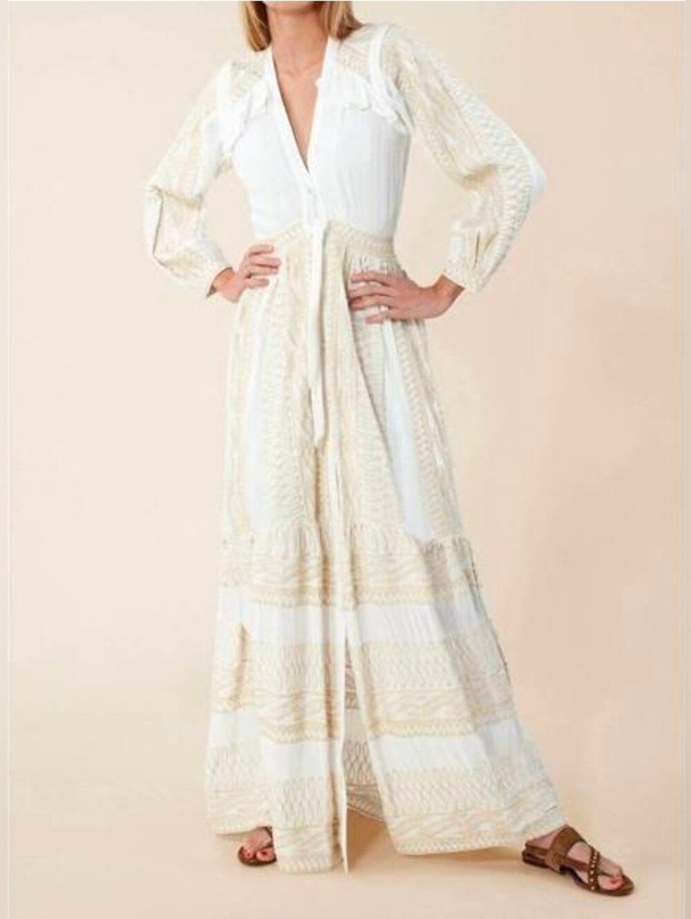 NWT Hale Bob Natasha Embroidered Dress In Ivory Size M